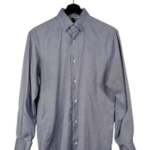 Visconti‎ Black Men's Button Shirt Size S Blue Geometric Pattern Flip Cuff